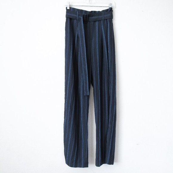 VINCE Navy Striped Straight Leg Trousers High Waist Pants ~Orig. retail $395 - Picture 2 of 12